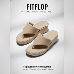 FitFlop Cream Beige Platform Wedge Toe Post Sandals size  10